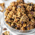 fruit and nut granola in glass bowl
