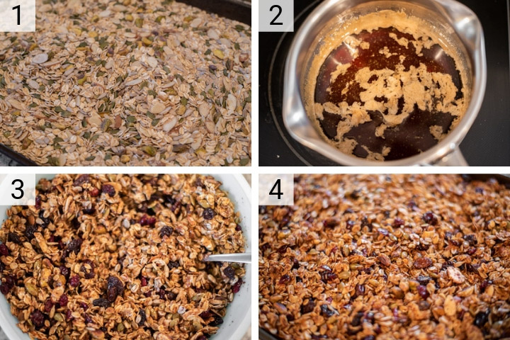 process shots of how to make fruit and nut granola