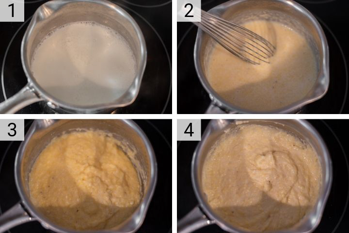 process shots of how to make goat cheese polenta