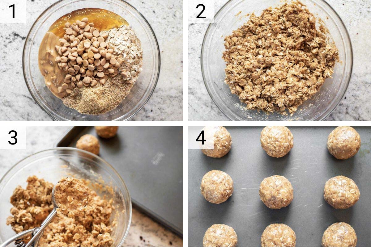 process shots of how to make peanut butter energy balls