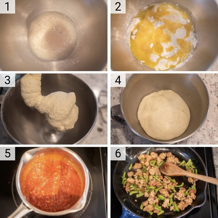 process shots of how to make deep dish pizza