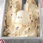 graham cracker ice cream being scooped out of metal pan