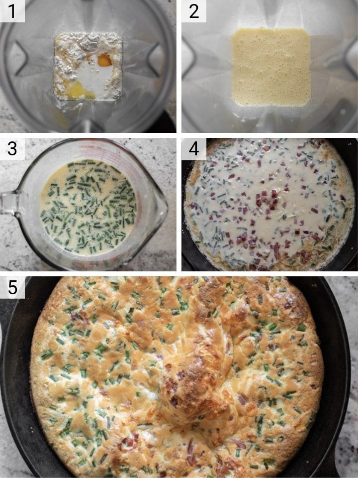 process shots of how to make savory Dutch baby