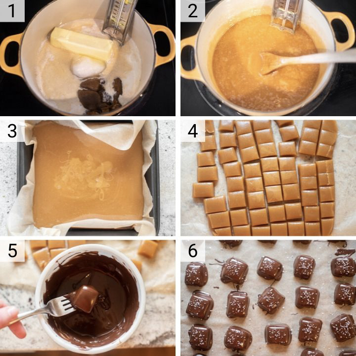 process shots of how to make bourbon caramels