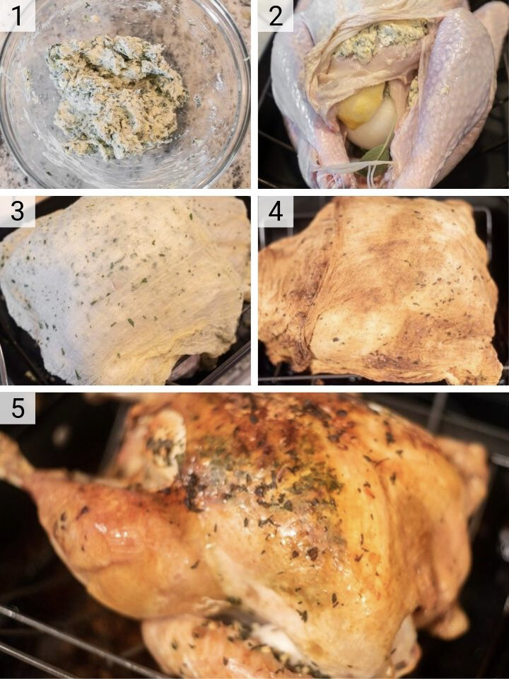process shots of how to make herb roasted turkey