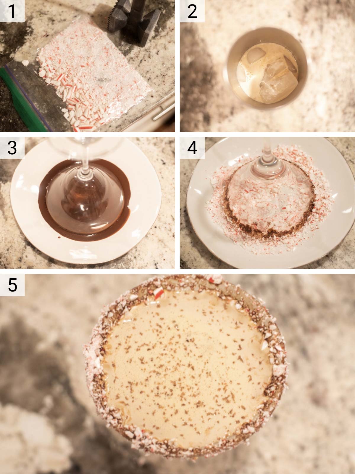 process shots of how to make chocolate peppermint martini