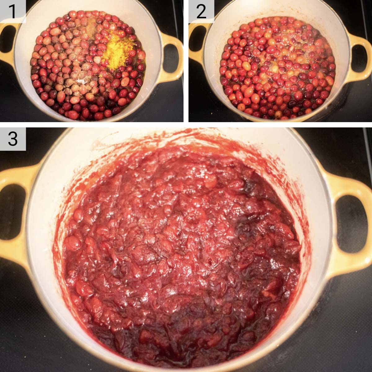 process shots of how to make cranberry sauce