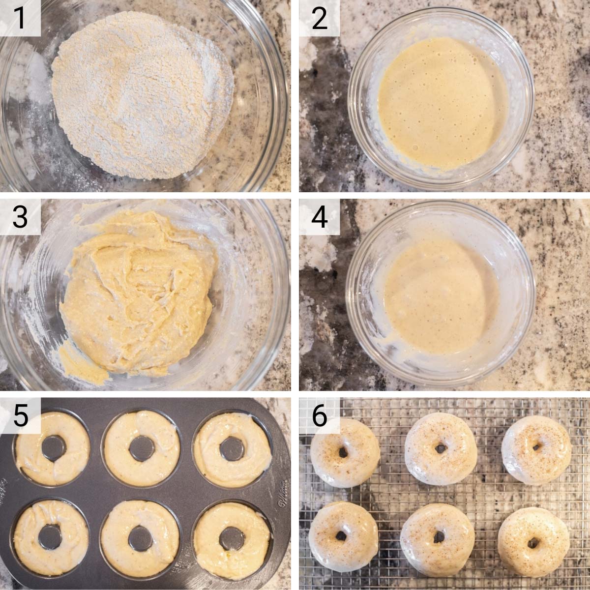 process shots of how to make eggnog donuts