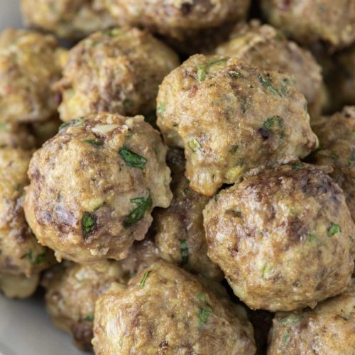 homemade meatballs in shallow dish