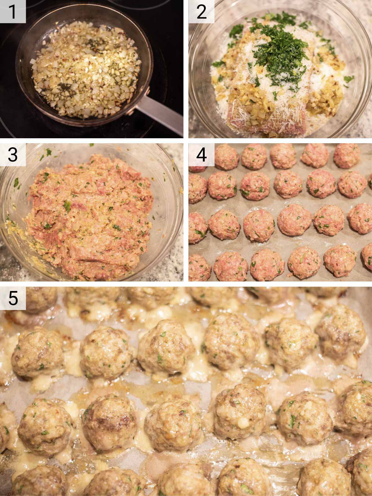 process shots of how to make homemade meatballs