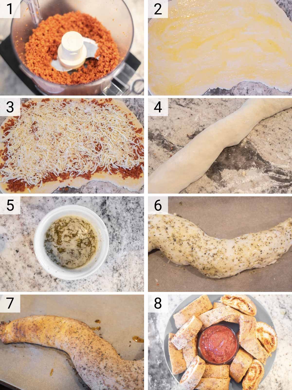 process shots of how to make pepperoni bread
