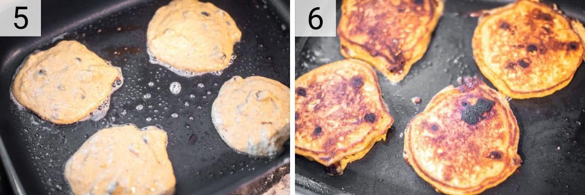 process shots of cooking pancakes in skillet