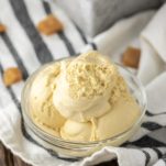 salted caramel ice cream in glass bowl