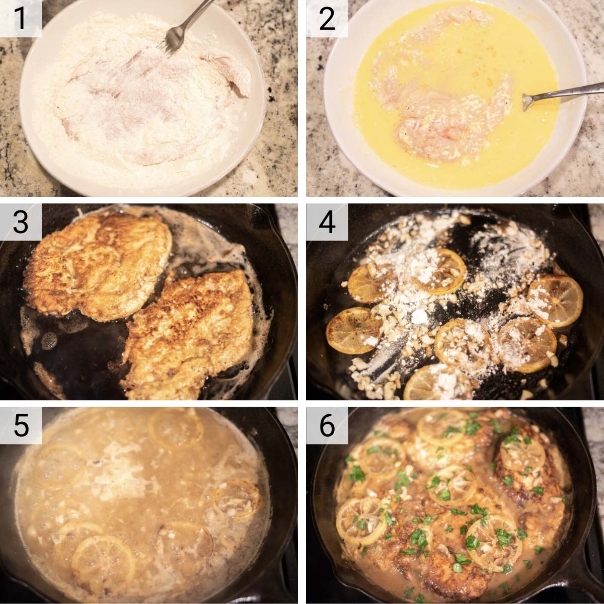 process shots of how to make chicken francese