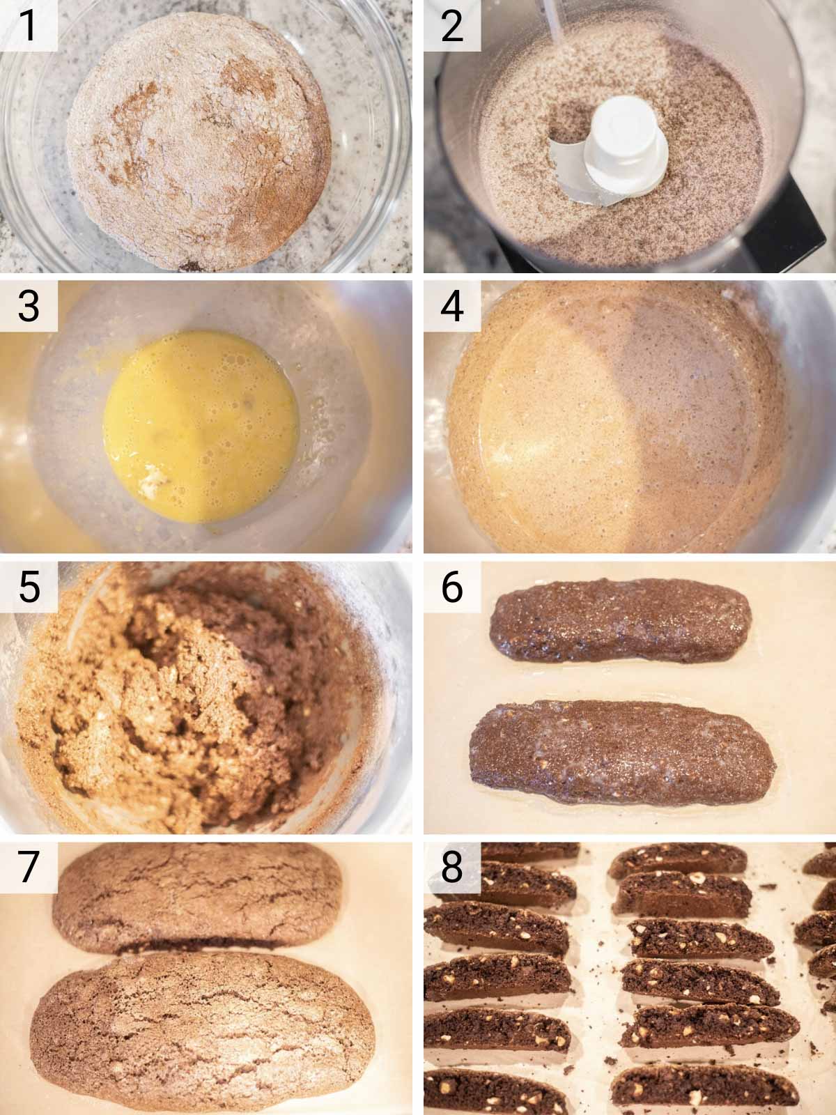 process shots of how to make chocolate biscotti