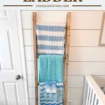 diy blanket ladder against white shiplap with blankets