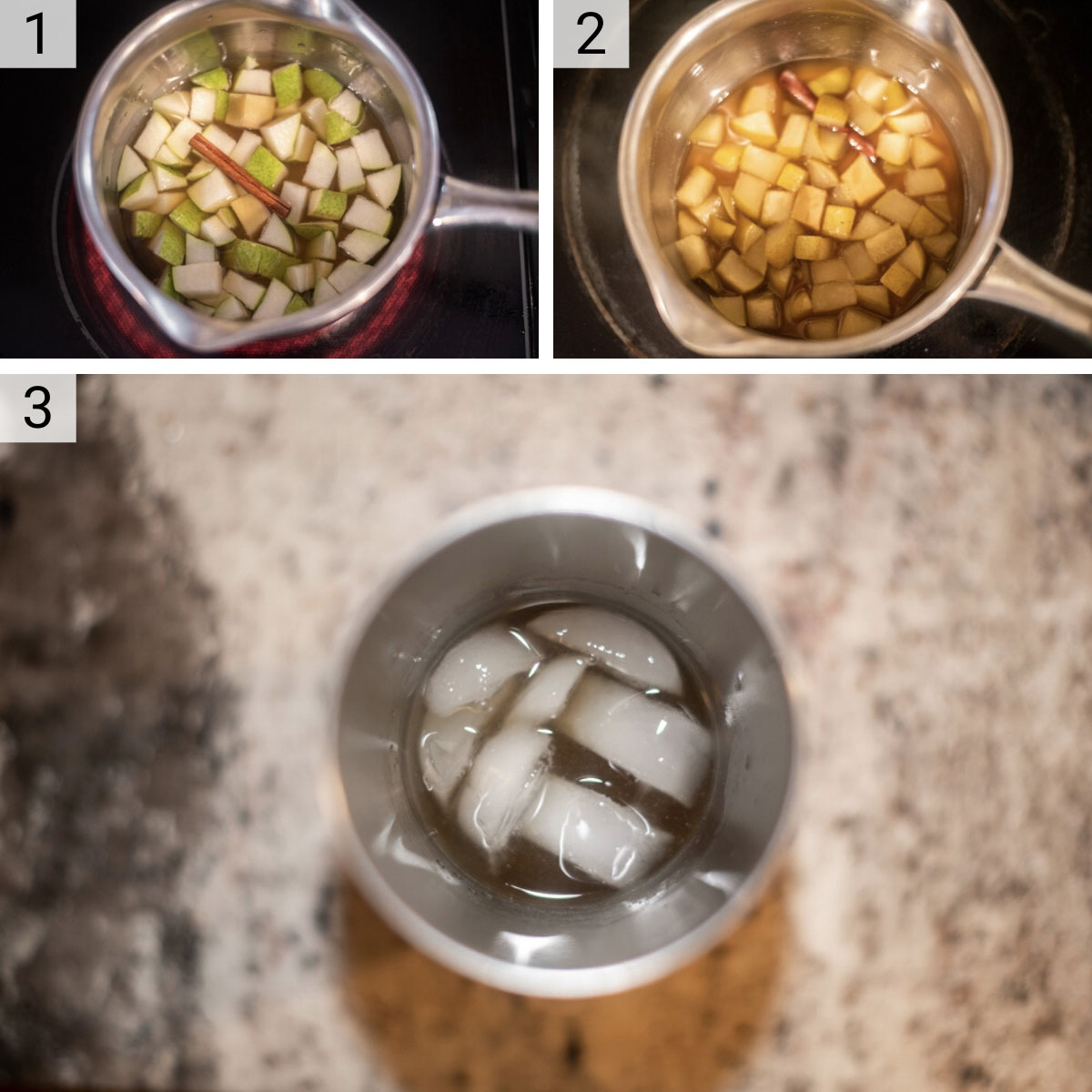 process shots of how to make a pear cocktail