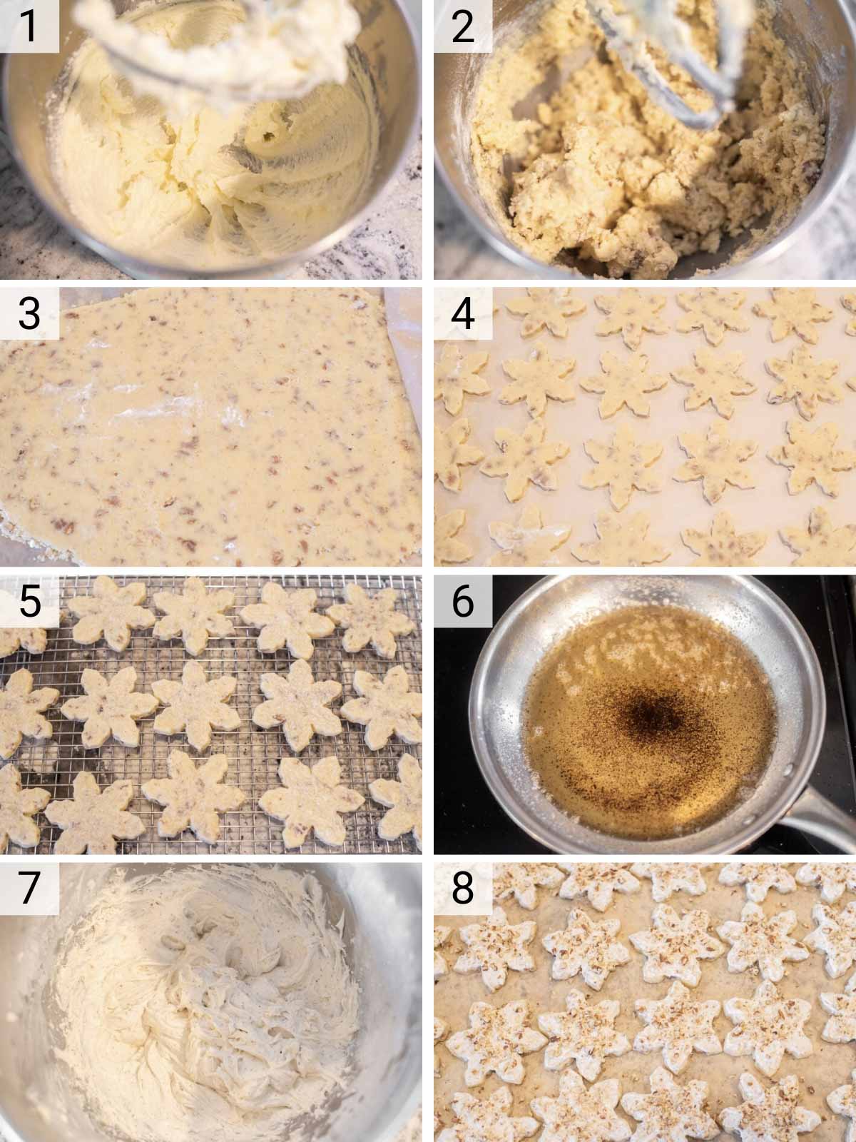 process shots of how to make pecan sugar cookies