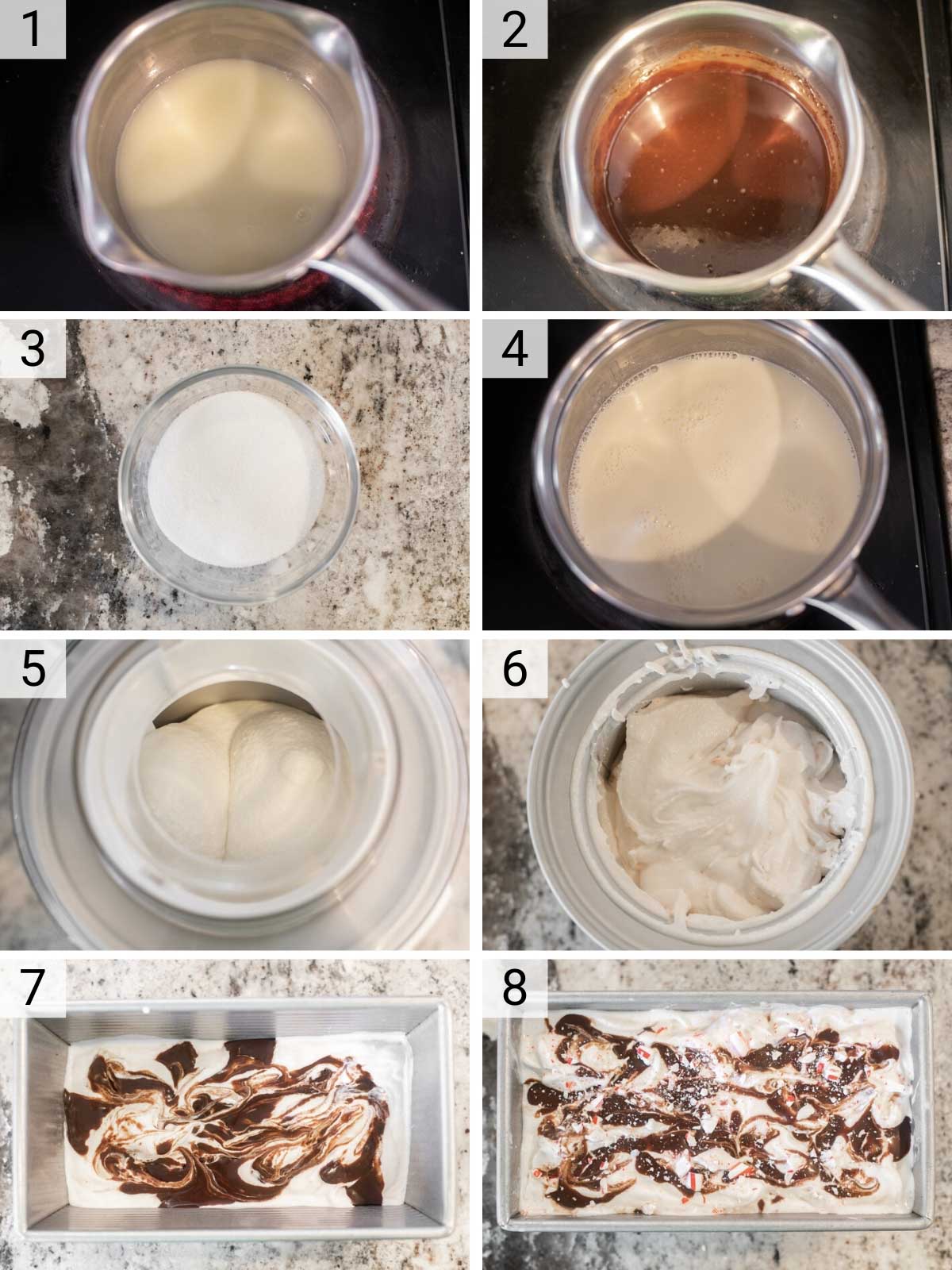 process shots of how to make peppermint ice cream