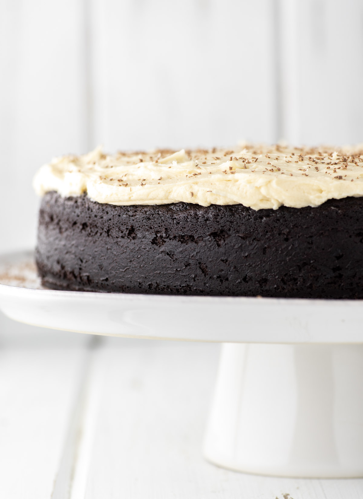 Guinness chocolate cake on white stand