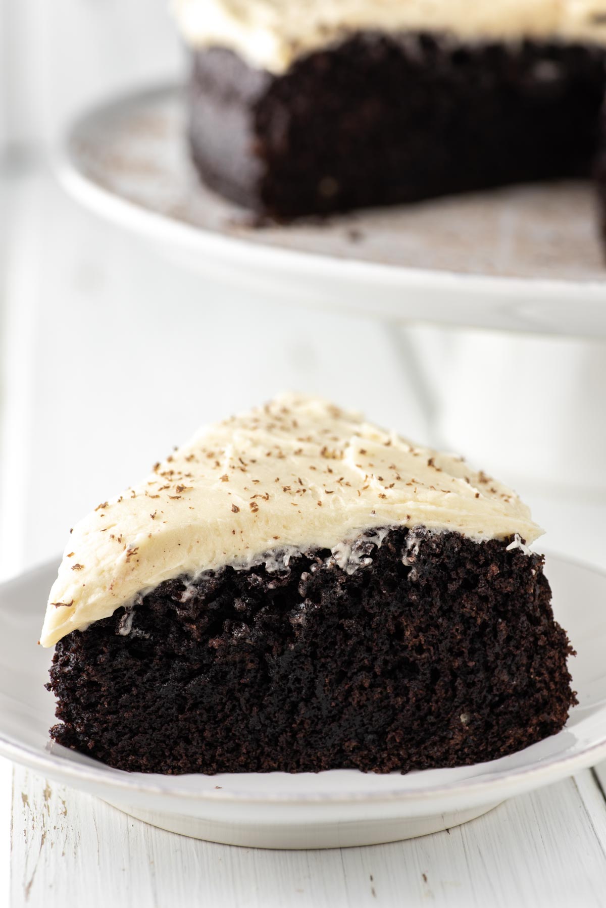 slice of Guinness chocolate cake on white plate