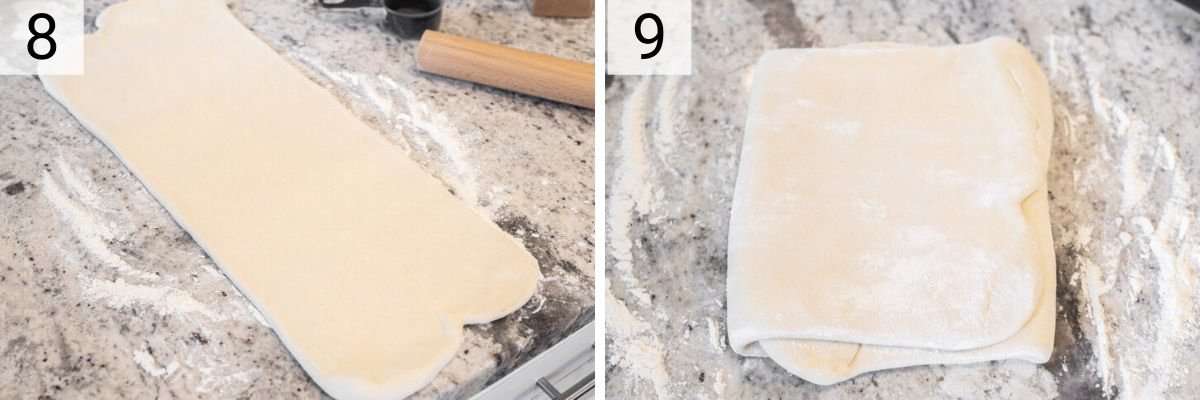rolling out croissant dough to form layers