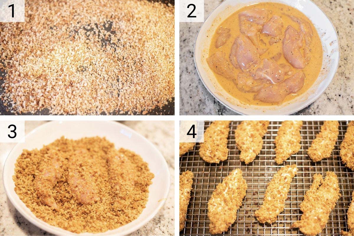 process shots of how to make oven baked chicken tenders