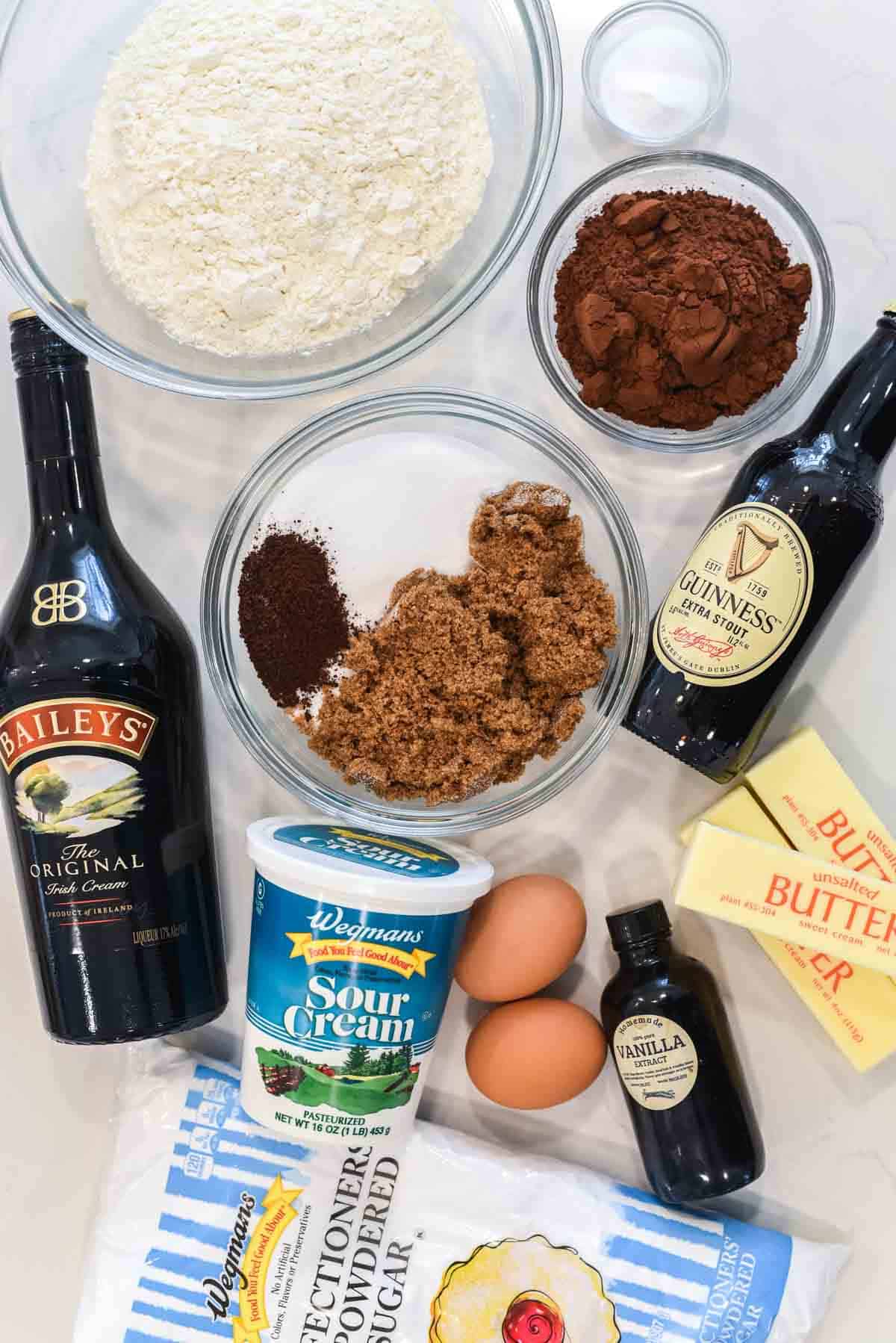 ingredients for Guinness chocolate cake
