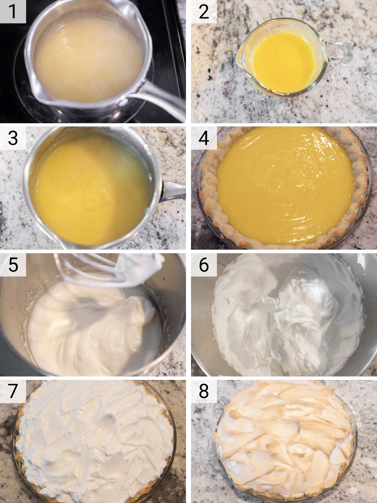 process shots of how to make lemon meringue pie
