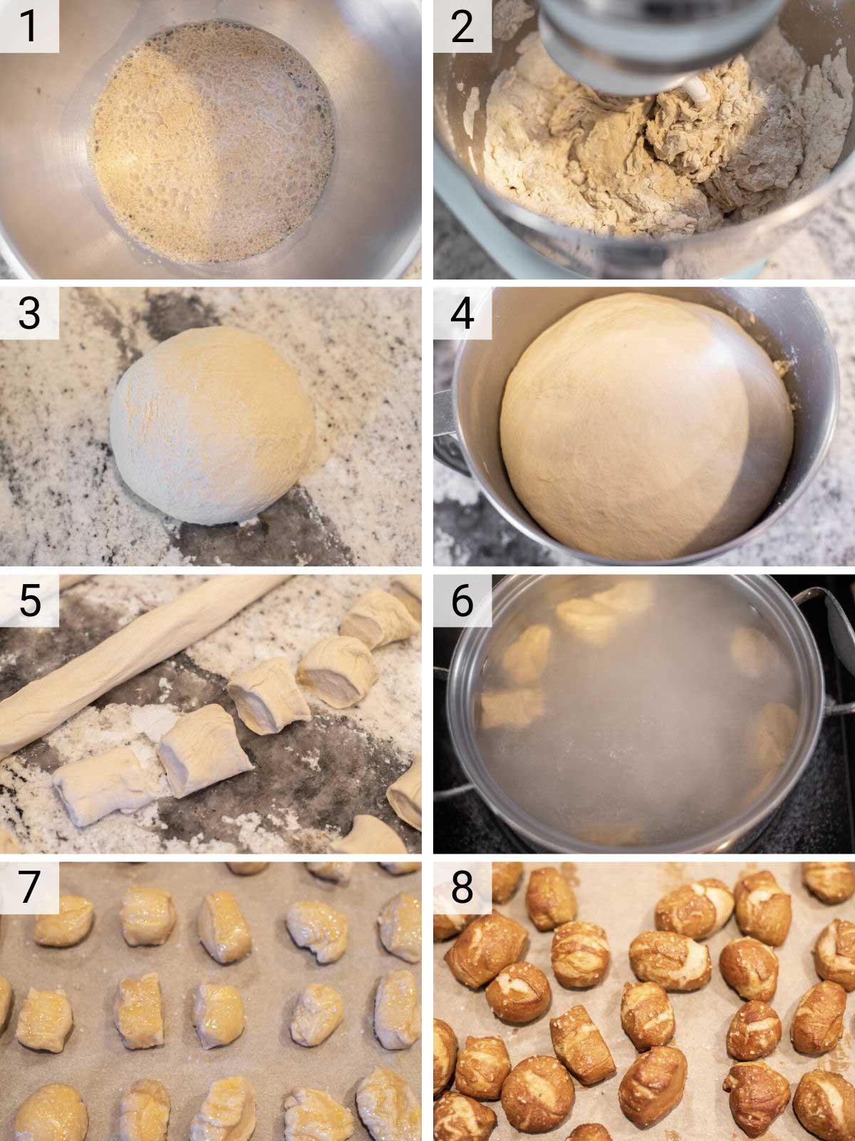 process shots of how to make pretzel bites