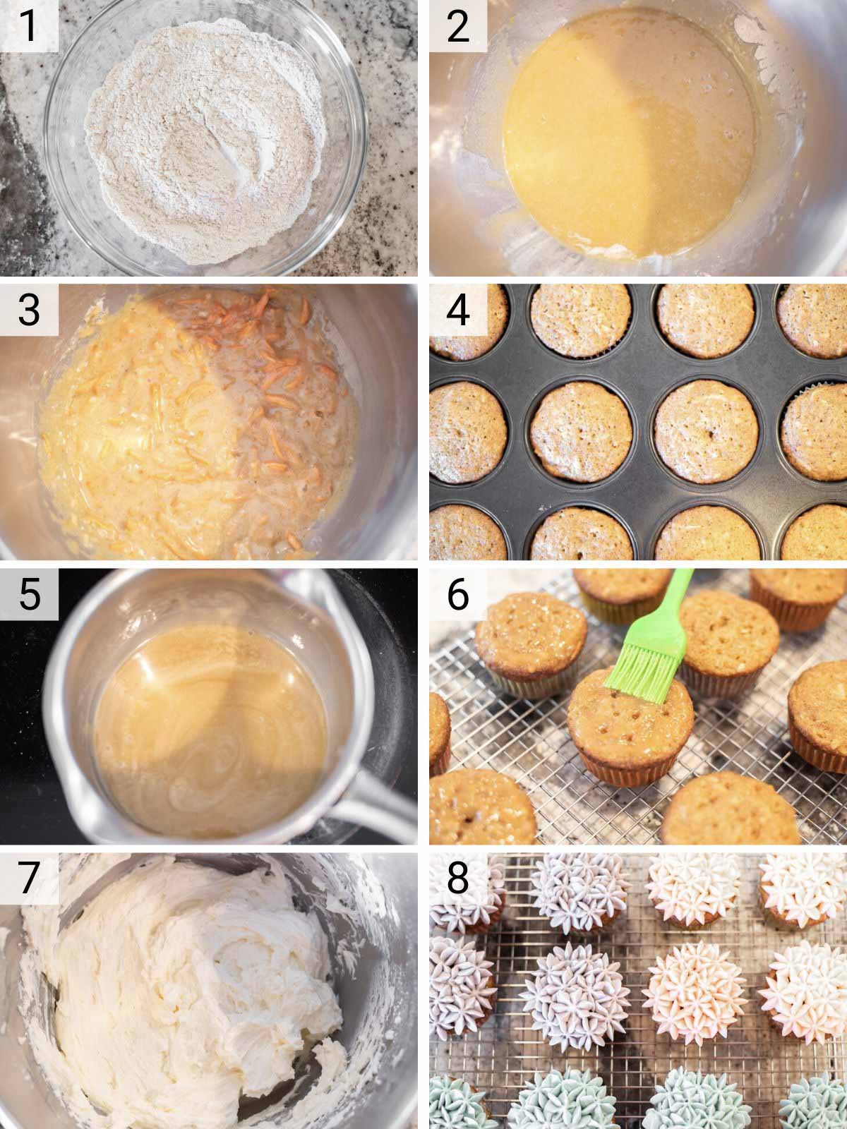 process shots of how to make carrot cake cupcakes