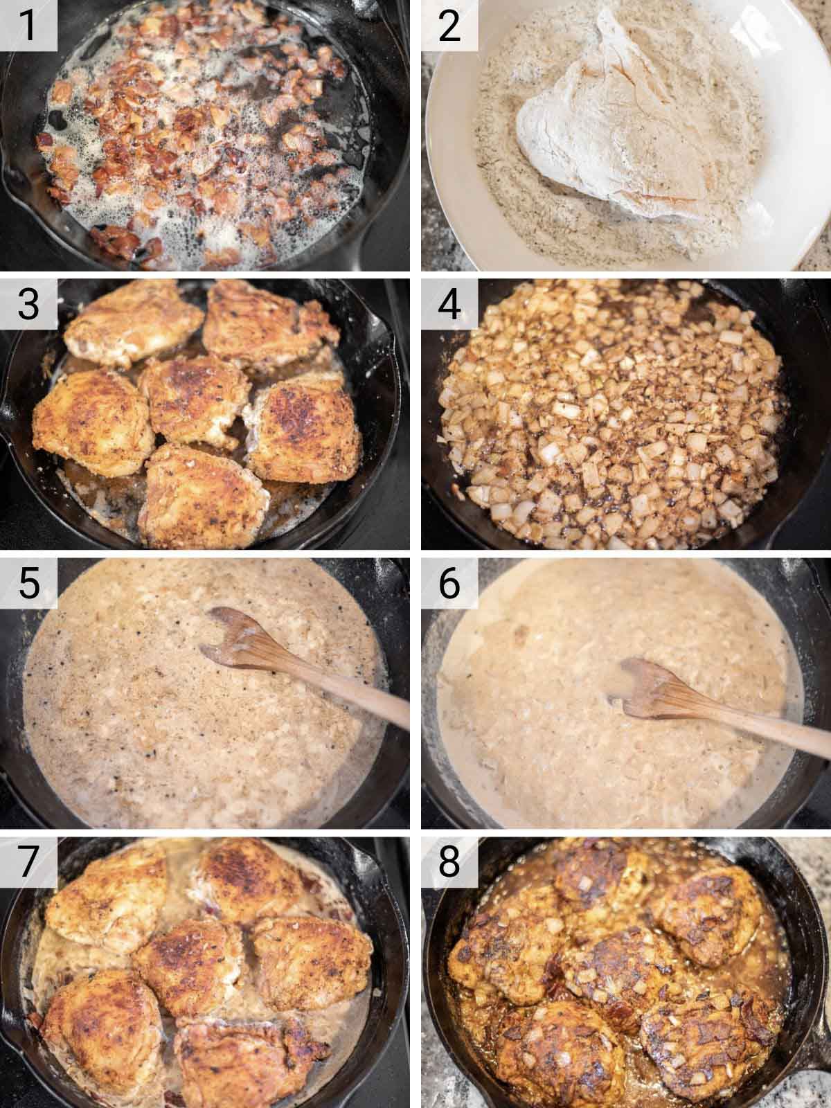 process shots of making chicken with white wine sauce