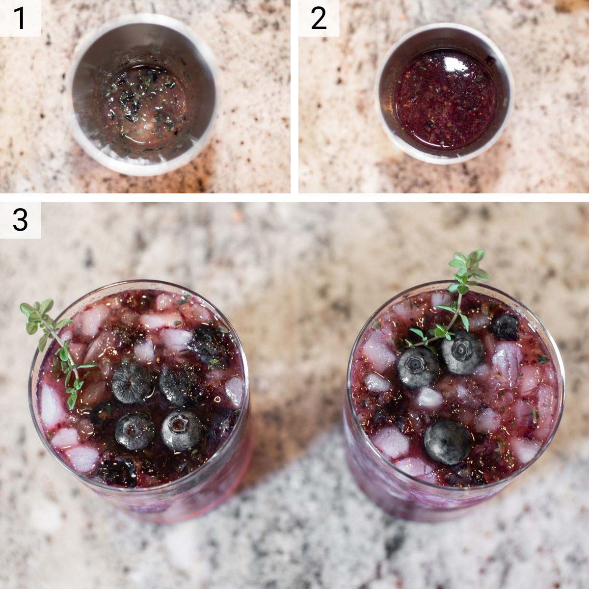 process shots of how to make blueberry smash