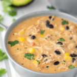 chicken enchilada soup in gray bowl