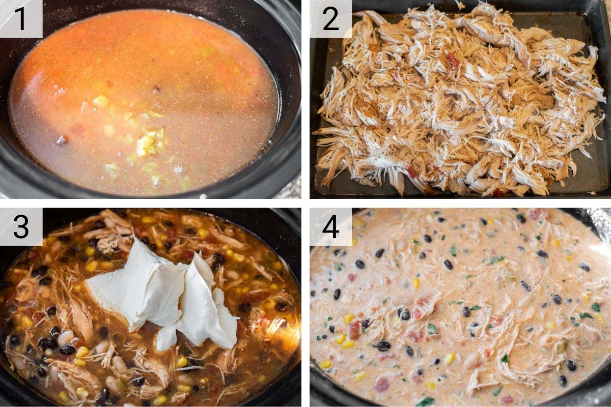 process shots of how to make chicken enchilada soup