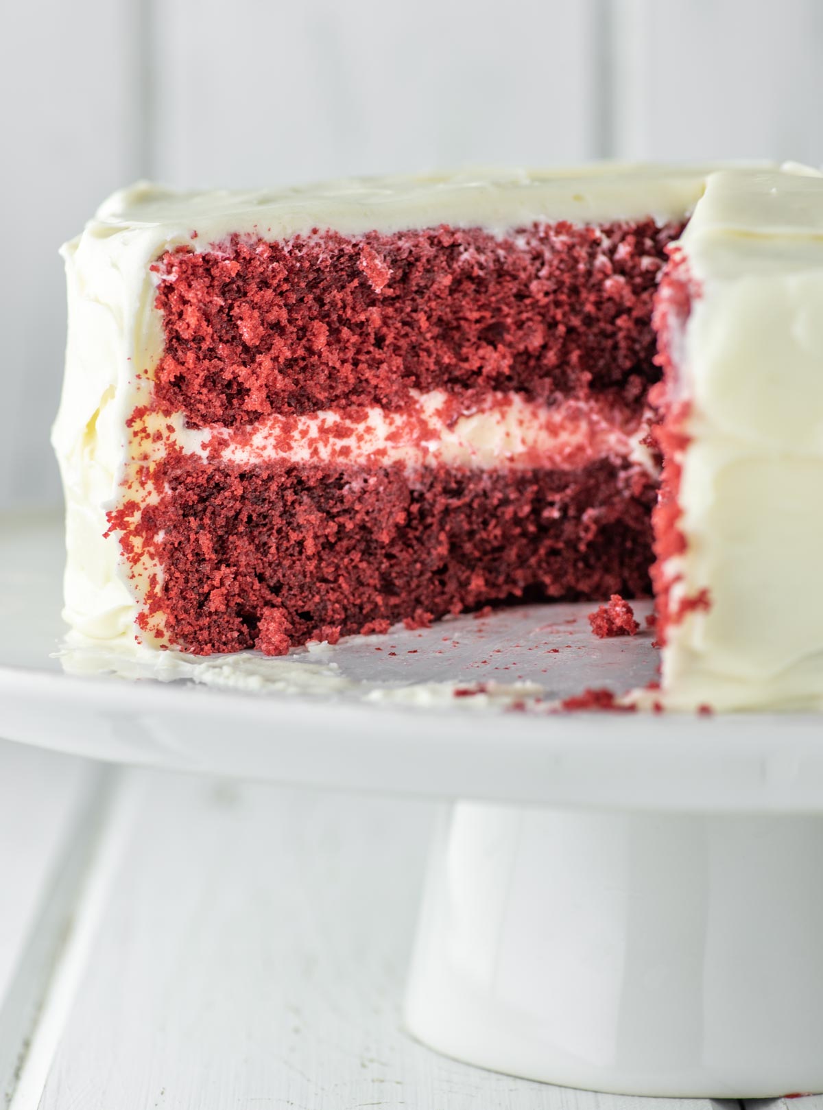 red velvet cake on white cake stand