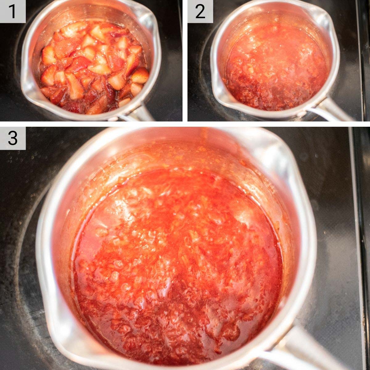 process shots of how to make strawberry jam
