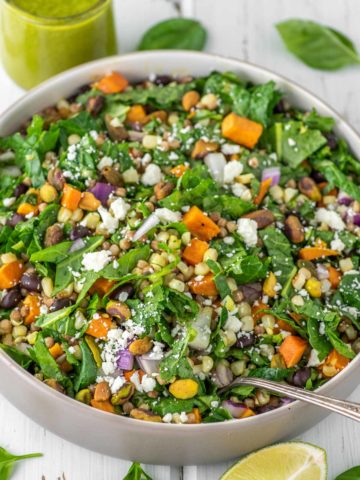 basil lime couscous salad in bowl