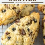 sliced blueberry scones on cooking rack
