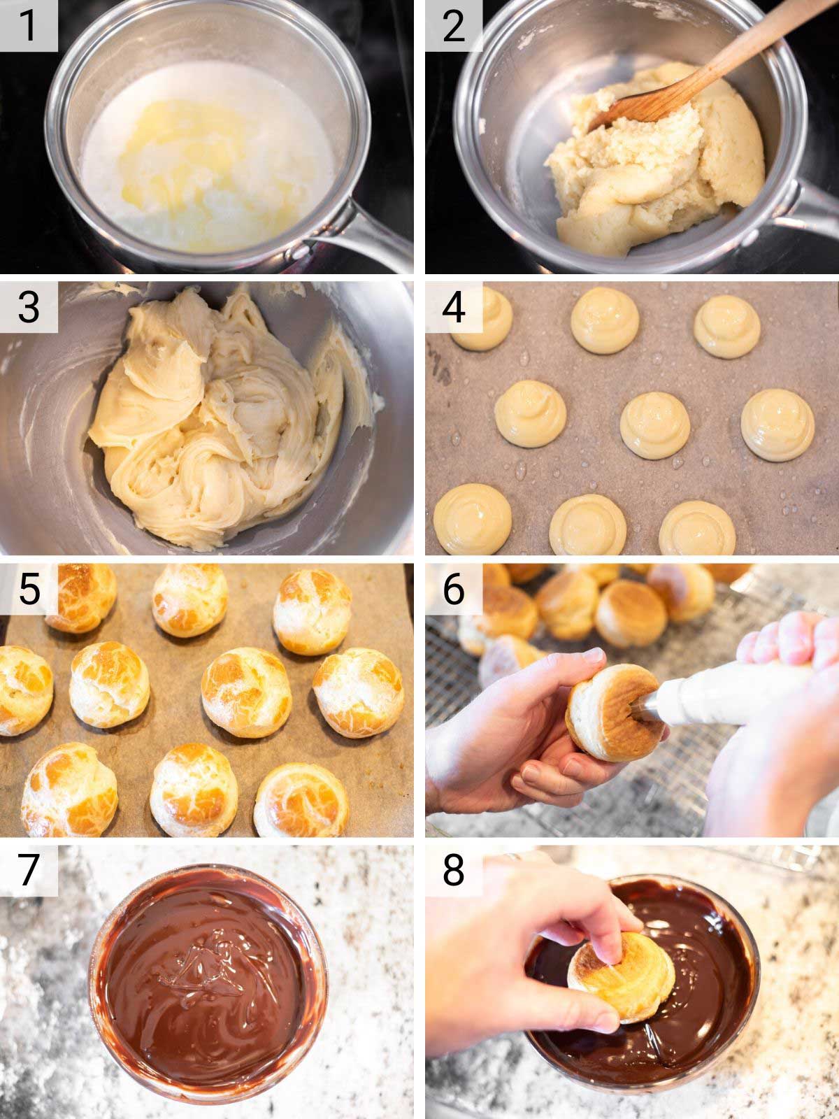 process shots of how to make cream puffs