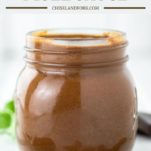 easy mole sauce in glass jar on white board