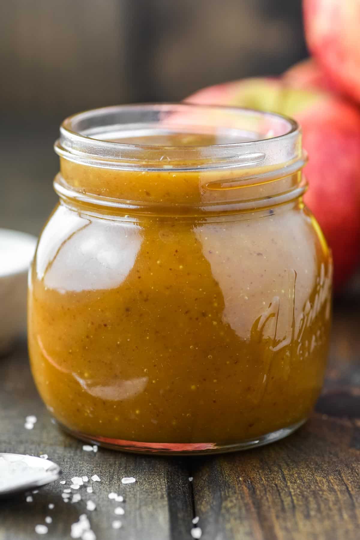 apple caramel sauce in glass jar