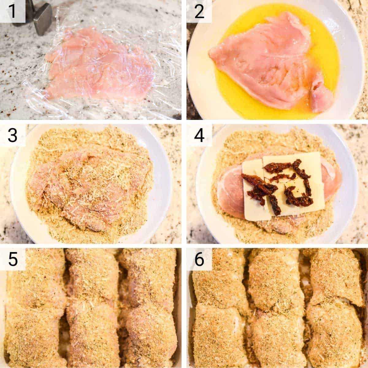 process shots of how to make chicken rollatini