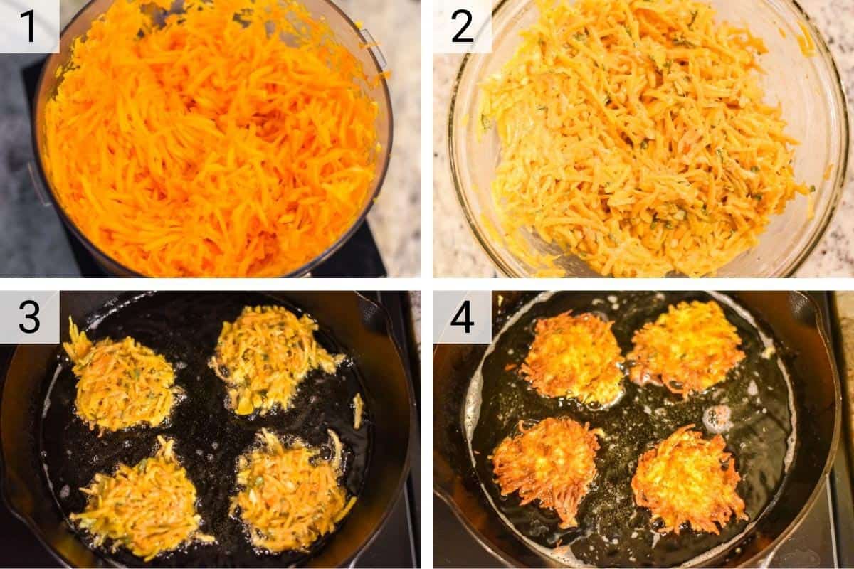 process shots of how to make butternut squash fritters