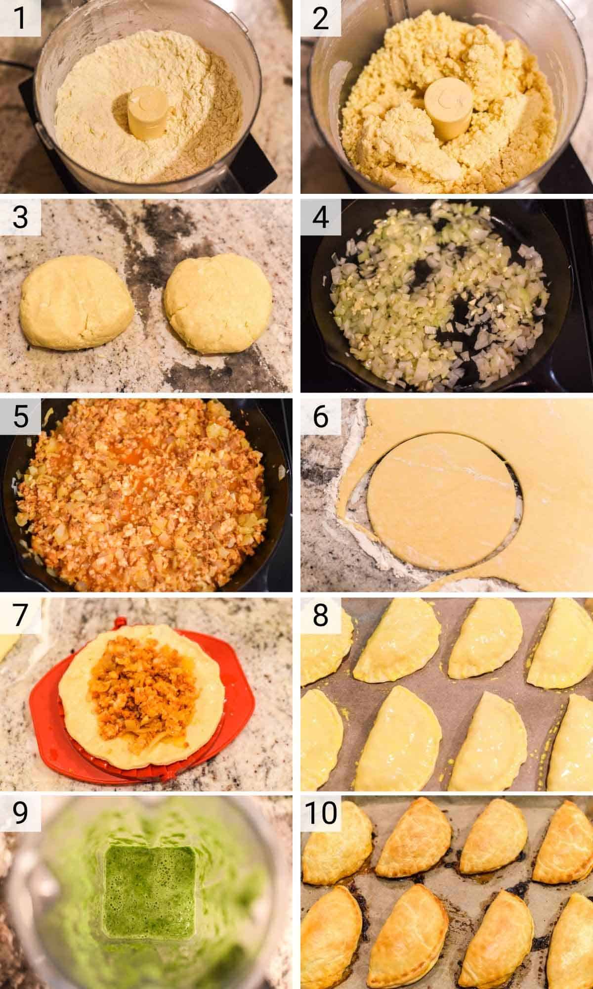 process shots of how to make empanadas with shrimp and chorizo