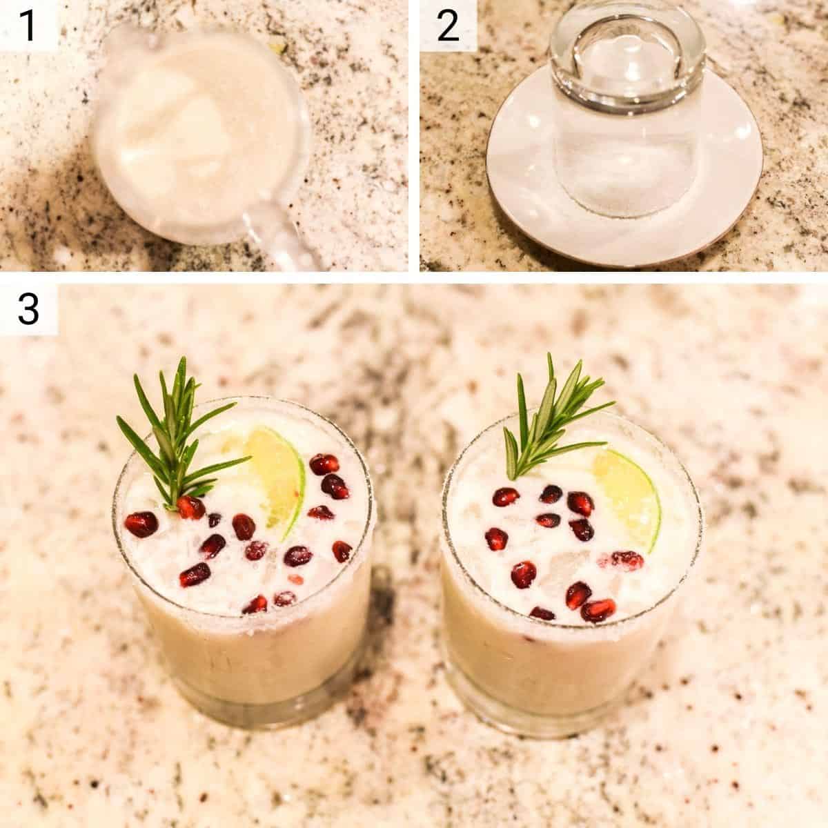 process shots of how to make a White Christmas Margarita
