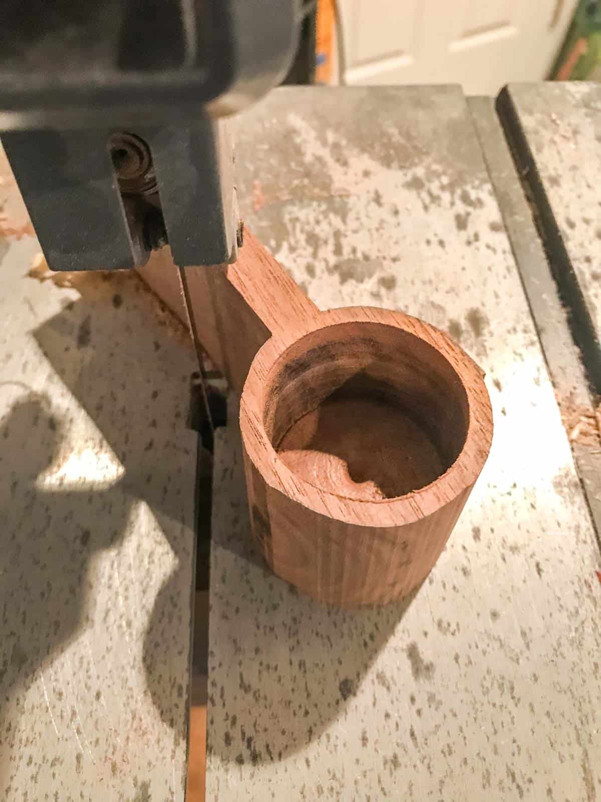 cutting out shape of scoop with band saw