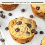 almond flour chocolate chip muffins on white board