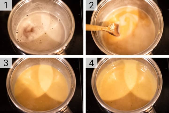 process shots of how to make cheddar cheese fondue
