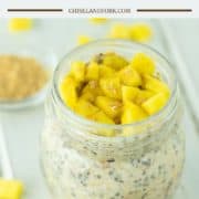 overnight oats with mango in glass jar